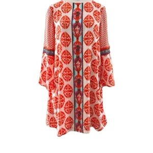 LABEL by 5 Twelve Ikat Print Shift Dress Orange & White Bell Sleeves Sz 10